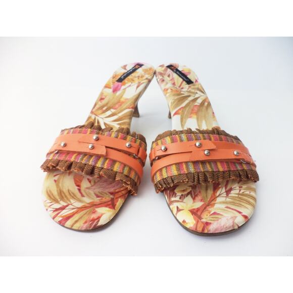M BY MORENATOM 10M BROWN & BURNT ORANGE FABRIC & LEATHER SLIDE SANDAL SHOE - Picture 4 of 8
